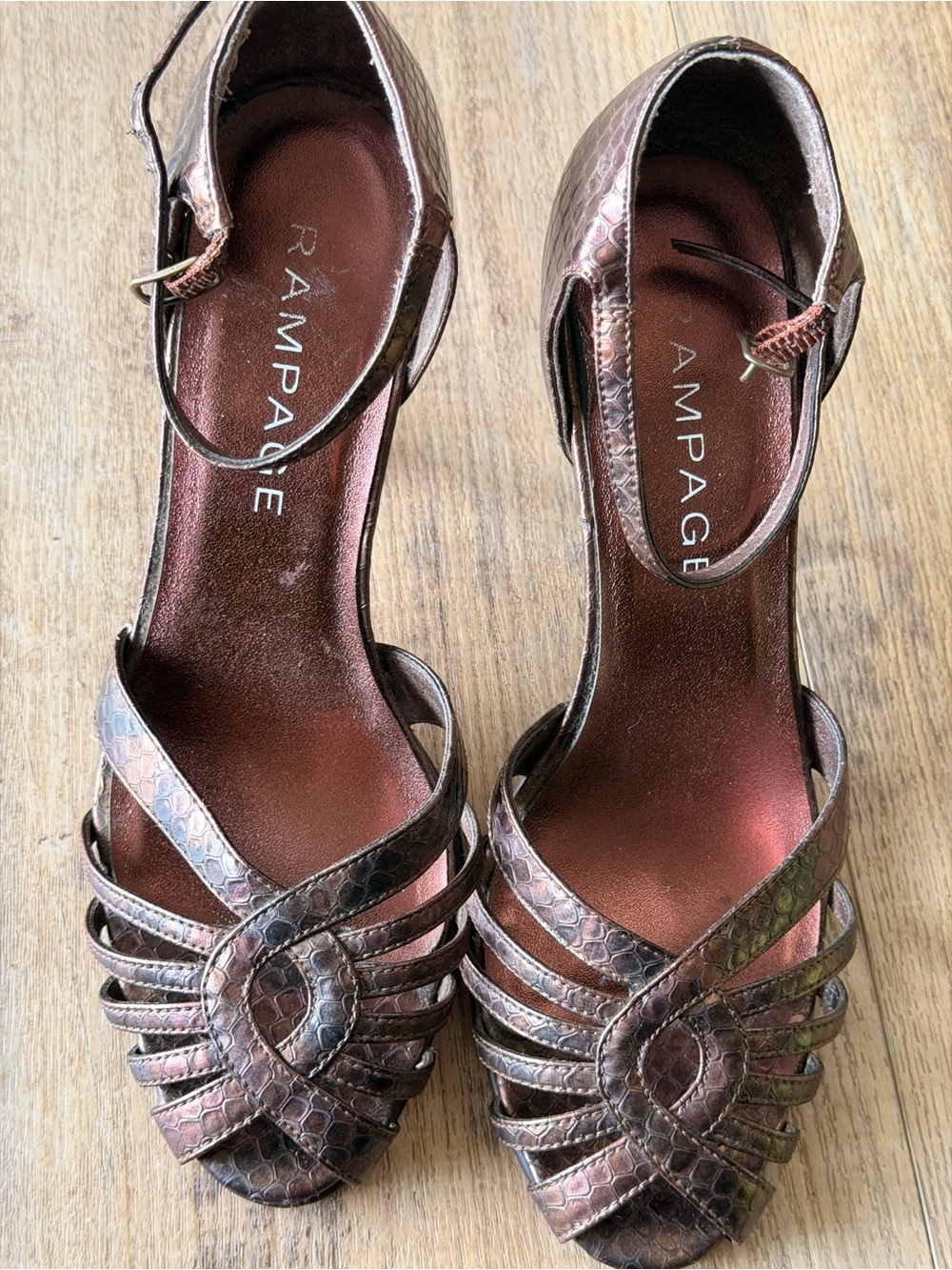 Rampage Bronze Metallic Strappy Ankle-Heel Sandals